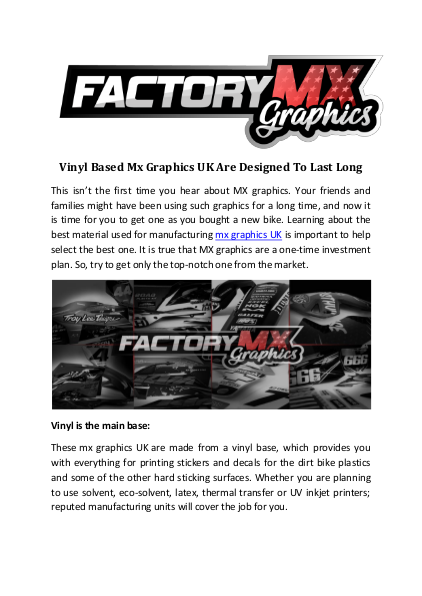 Vinyl Based Mx Graphics UK Are Designed To Last Long