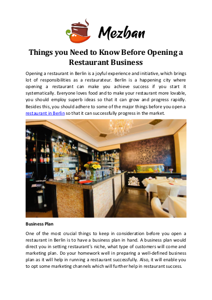 Things you Need to Know Before Opening a Restaurant Business