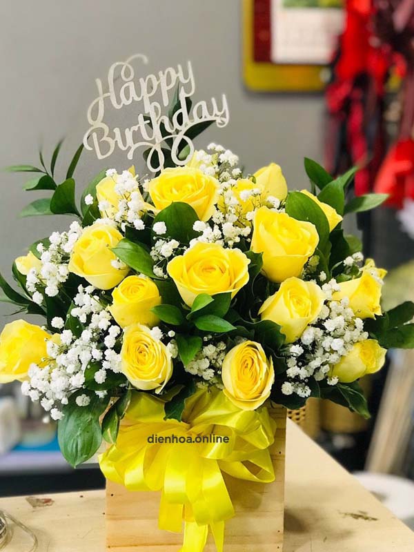 Hộp hoa hồng vàng - Kết nối Yêu thương - Ms:2366 - Dienhoa.Online | Phu Quy Flowers | Dịch vụ điện hoa Online số 1 Việt Namso