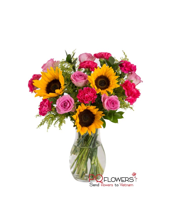 Happy Mom - Roses and sunflowers Vase 7670 - Flowers Vietnam | Send Flowers & Gifts online to Vietnam | Phu Quy Flowers