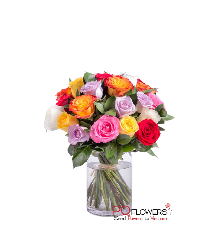 Rainbow sky - 20 Mix roses Vase 7663 - Send Flowers & Gifts online to Vietnam | Flower Delivery in VietNam | Phu Quy Flowers