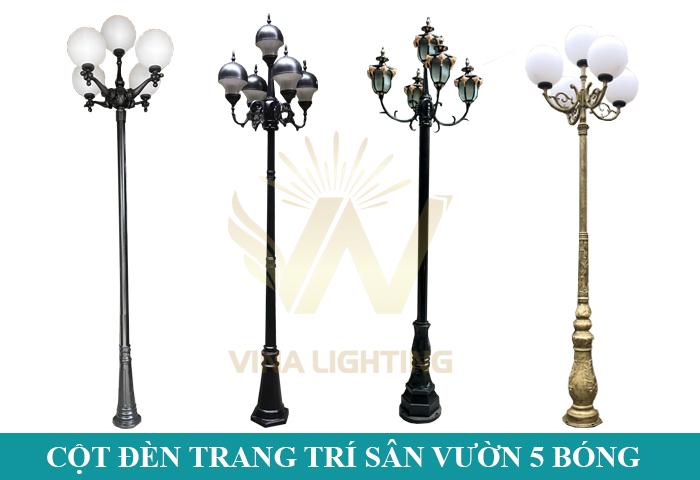 Mẫu cột đèn trang trí sân vườn 5 bóng chiếu sáng đẹp giá rẻ