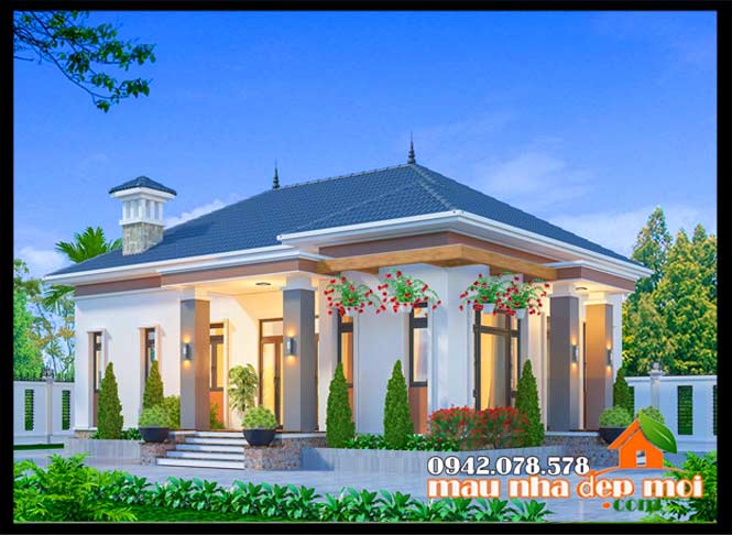 Biệt thự vườn cấp 4 hiện đại 130m2 kiến trúc mái nhật đẹp