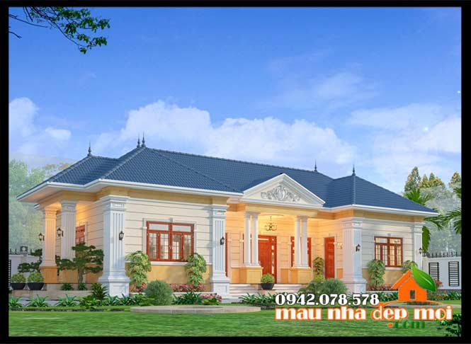 Mẫu biệt thự 1 tầng cổ điển 175m2 kiến trúc nhà vườn châu âu