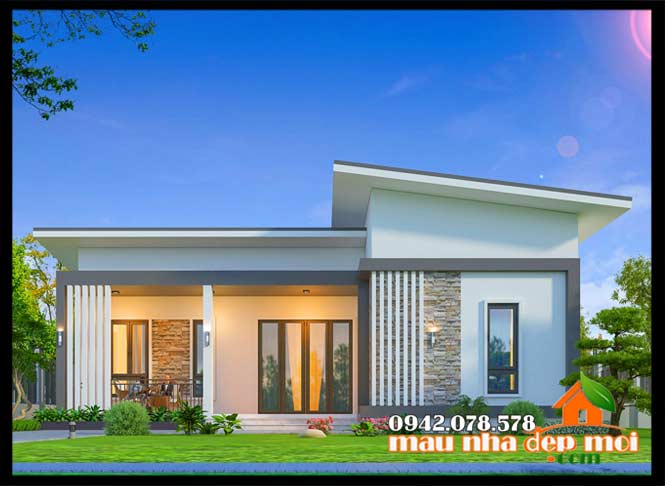 Mẫu nhà cấp 4 đẹp ở quê 140m2 có 4 phòng ngủ mái lệch