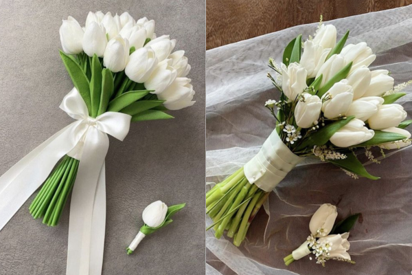 Ý nghĩa hoa cưới tulip trắng| 10 mẫu bó hoa cưới tulip trắng