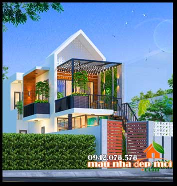 Mẫu nhà phố 2 tầng 3 phòng ngủ 5x15m kiến trúc mái dốc