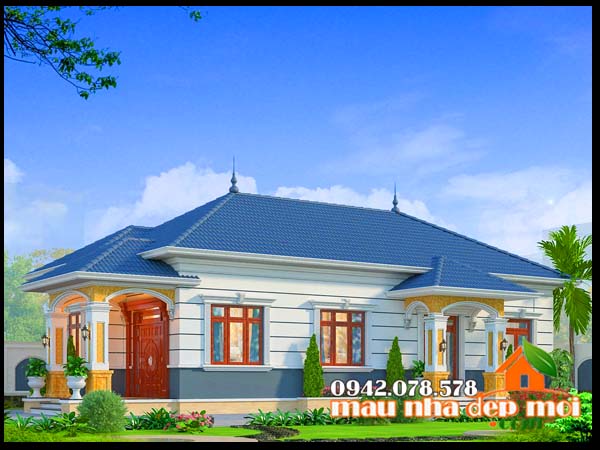 Mẫu nhà biệt thự 1 tầng 145m2 kiến trúc mái Nhật tân cổ điển