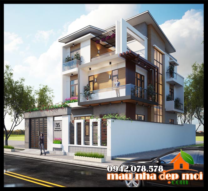 Mẫu biệt thự 3 tầng hiện đại mái lệch 8x17m tuyệt đẹp