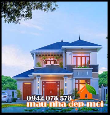 Bản vẽ biệt thự 2 tầng mái Nhật 110m2 kiến trúc sân vườn