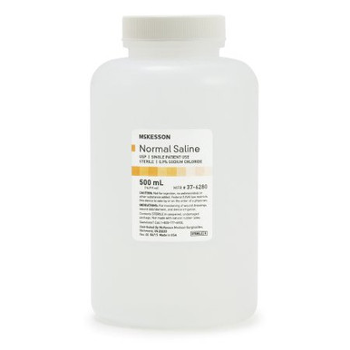 Normal Saline Irrigation Solution McKesson 0.9% Sodium Chloride Sterile, Screw Top ( 37-6210 , 37-6250 , 37-6260 ,  37-6290 , 37-6291 )
