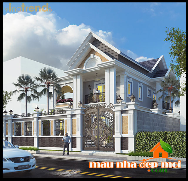 Mẫu biệt thự 2 tầng mái thái 120m2 kiến trúc tân cổ điển