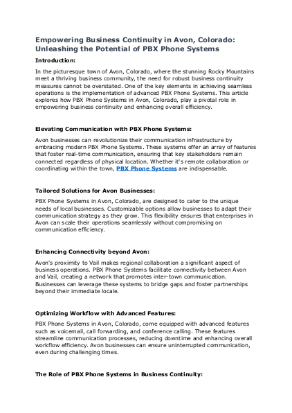Empowering Business Continuity in Avon, Colorado Unleashing the Potential of PBX Phone Systems