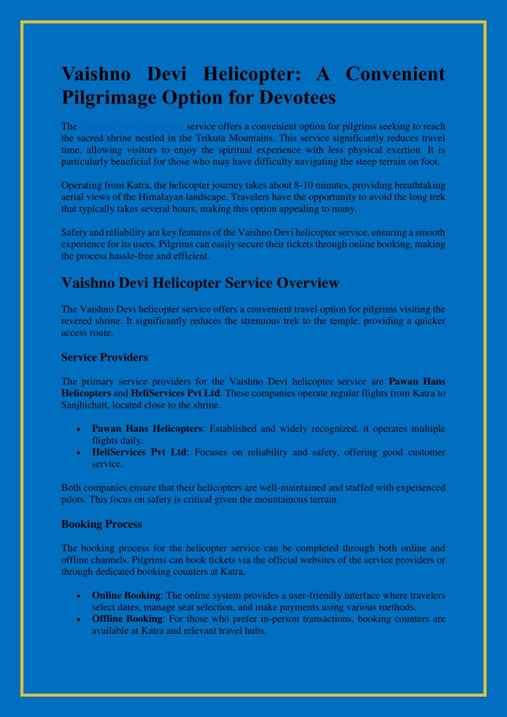 PPT - Vaishno Devi Helicopter A Convenient Pilgrimage Option for Devotees PowerPoint Presentation - ID:13843007
