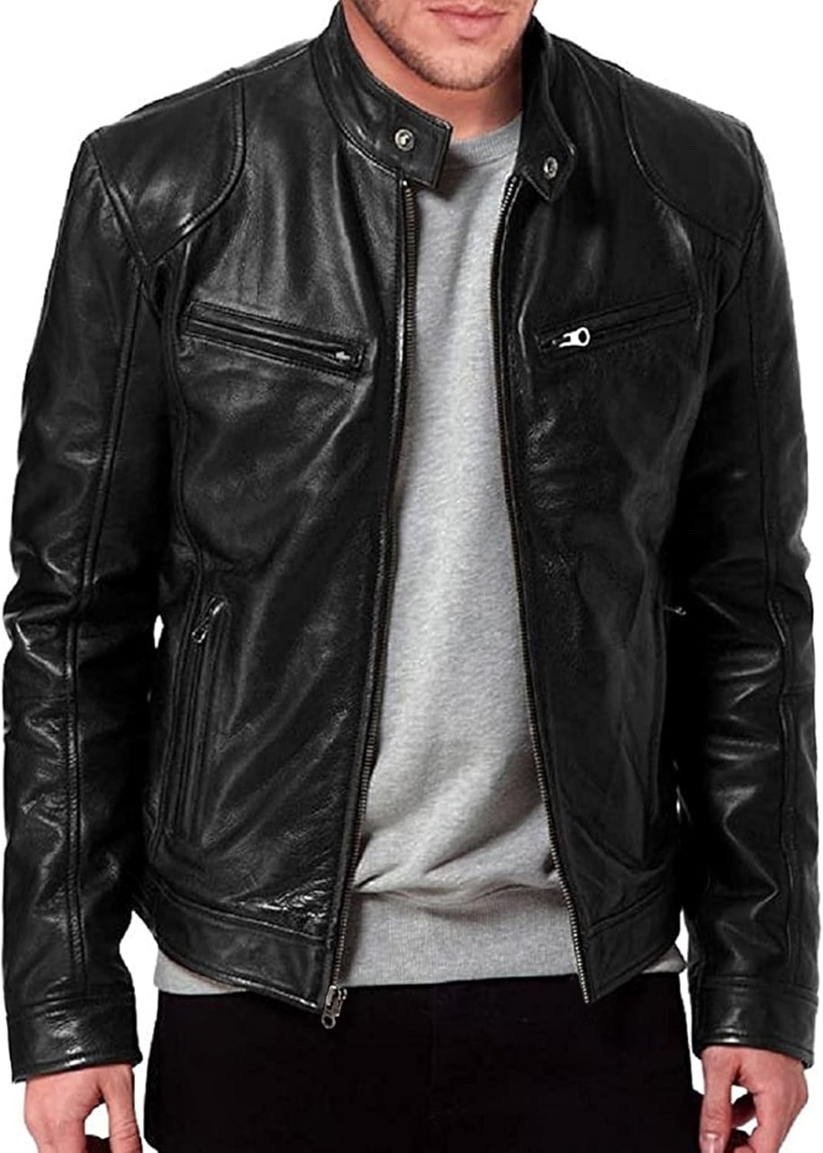 Leather jacket with hood
