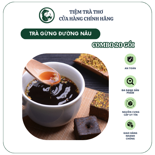 Trà gừng đường nâu Trà thơ giảm đau bụng kinh, bồi bổ sức khỏe ( hộp 20 gói ) - Trà thơ