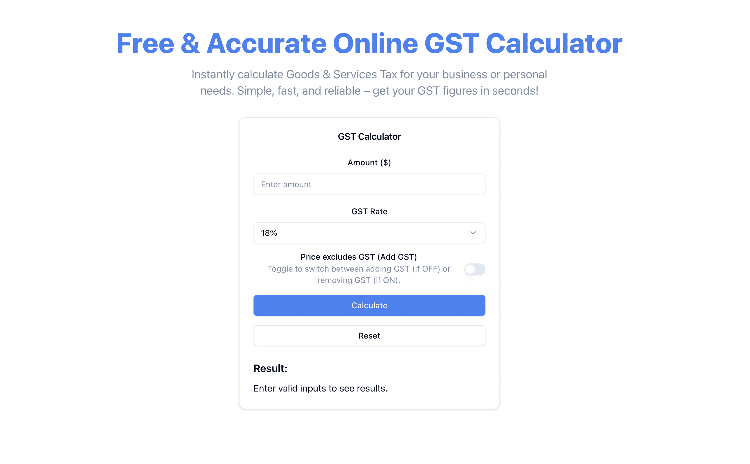 Free Online GST Calculator