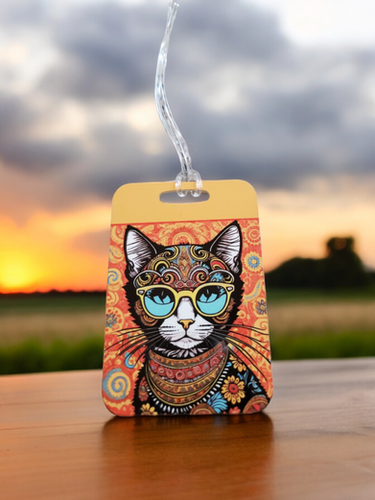 Hippie Cat Luggage Tag - Colorful, Durable Travel Tag for Cat Lovers | Comfort Diva