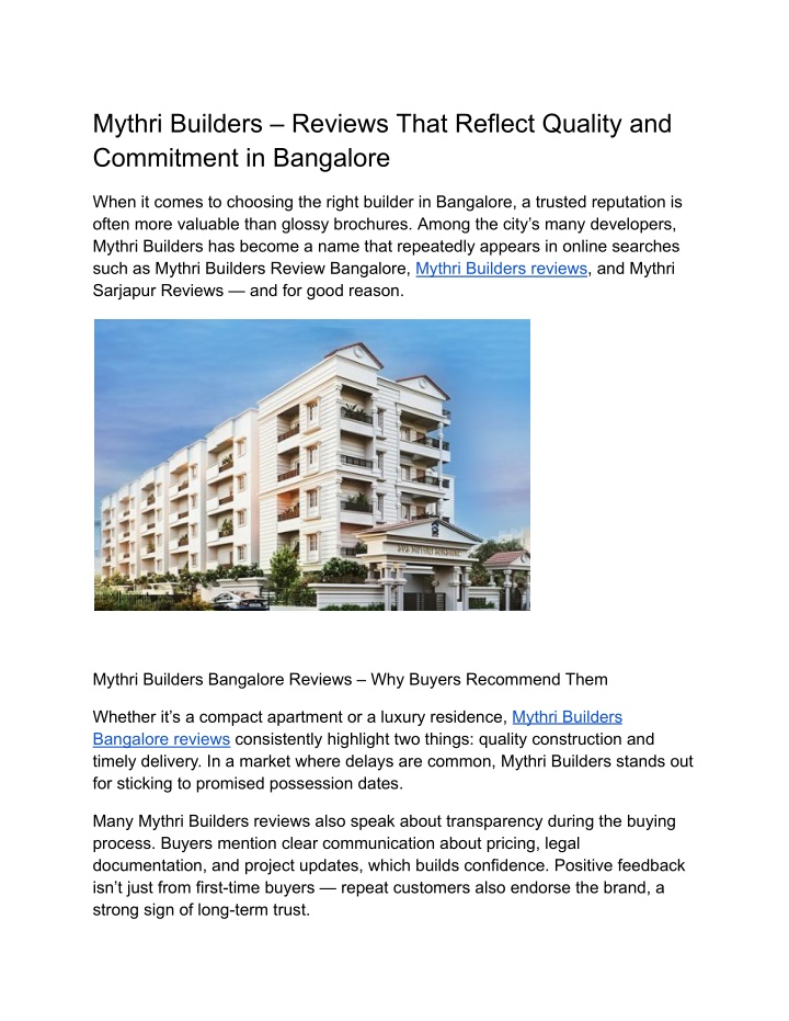 PPT - Mythri Builders – Reviews That Reflect Quality and Commitment in Bangalore PowerPoint Presentation - ID:14450904
