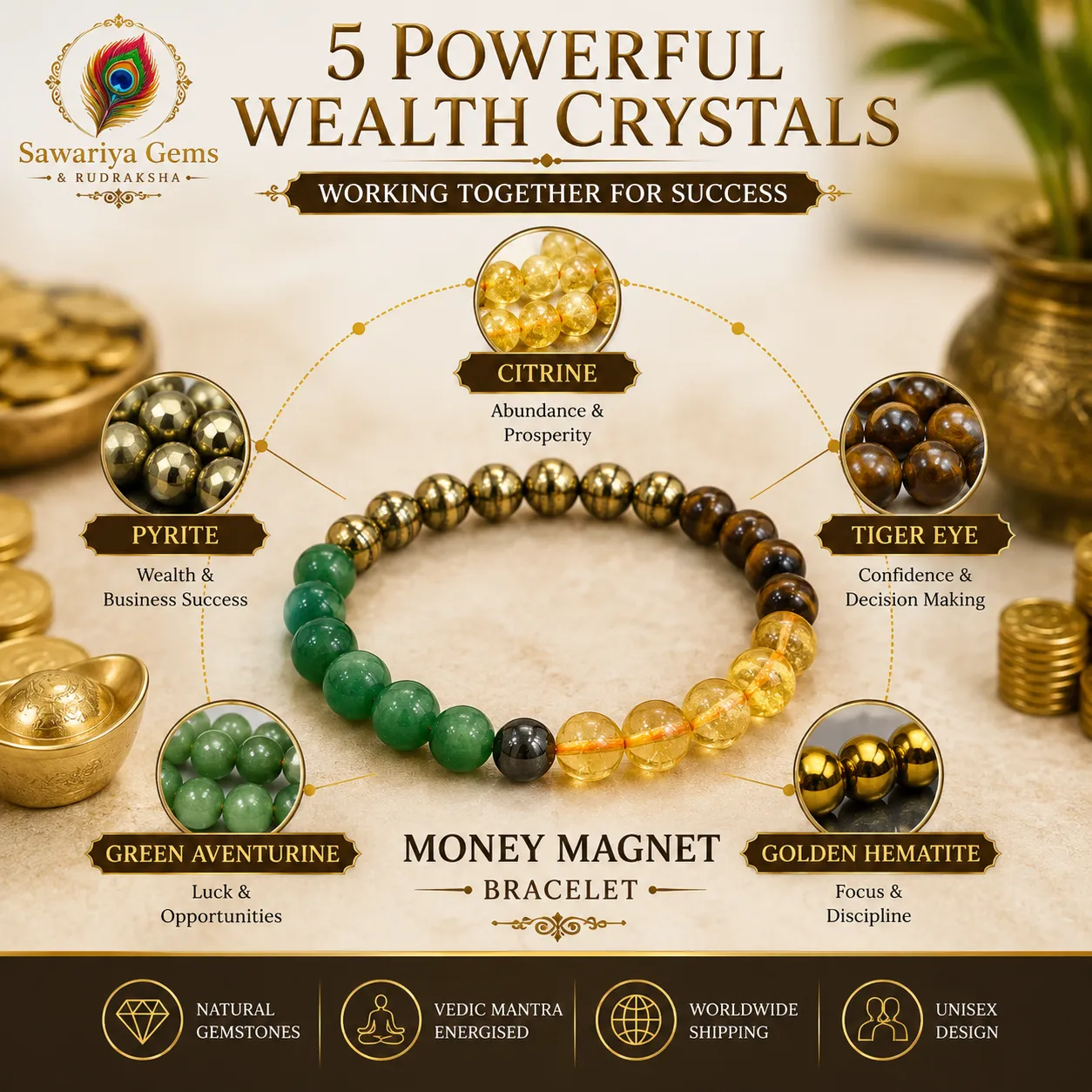 Money Magnet Bracelet - Sawariya Gems & Rudraksh
